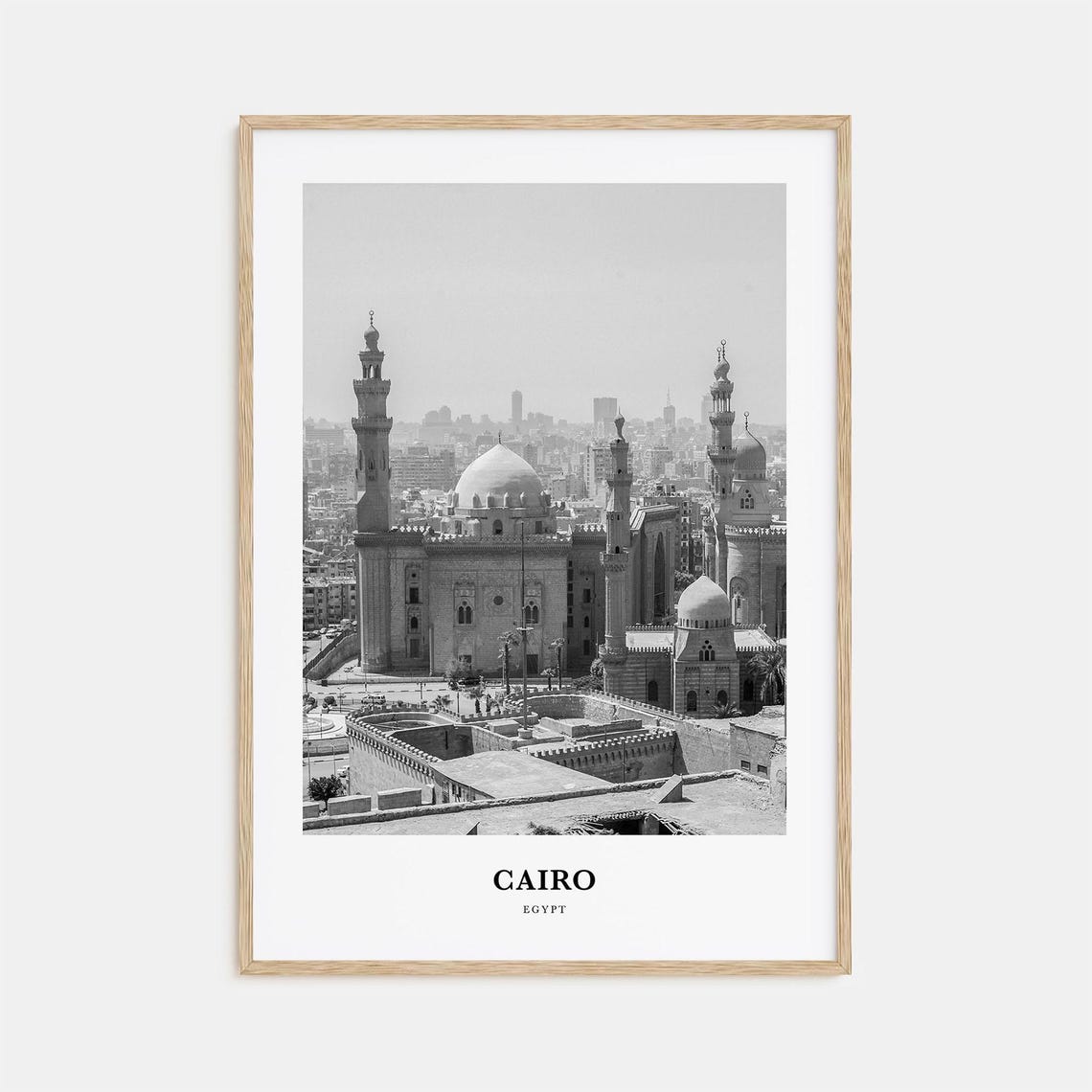 Cairo Egypt Historic Mosque Twin Minarets Black and White Poster