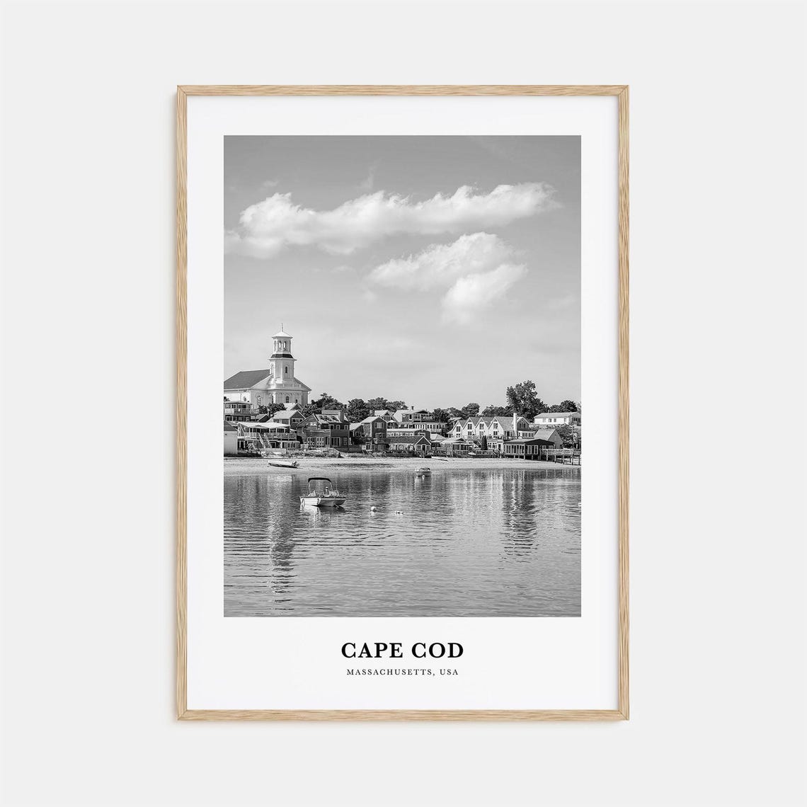 Cape Cod Massachusetts Harbor Village Black and White Poster