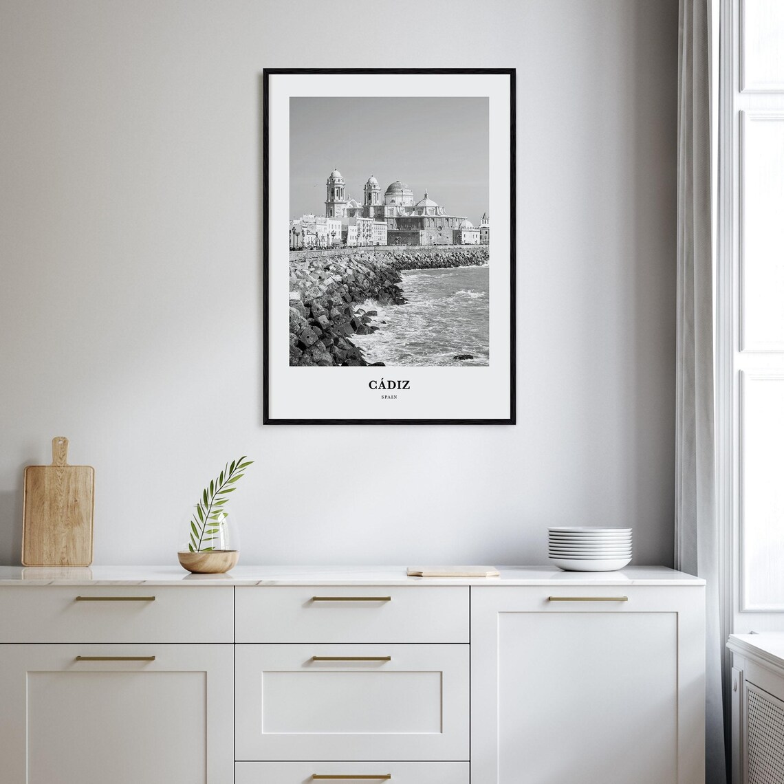 Cádiz Spain Andalusia Cathedral Rocky Shore Monochrome Poster - Image 2