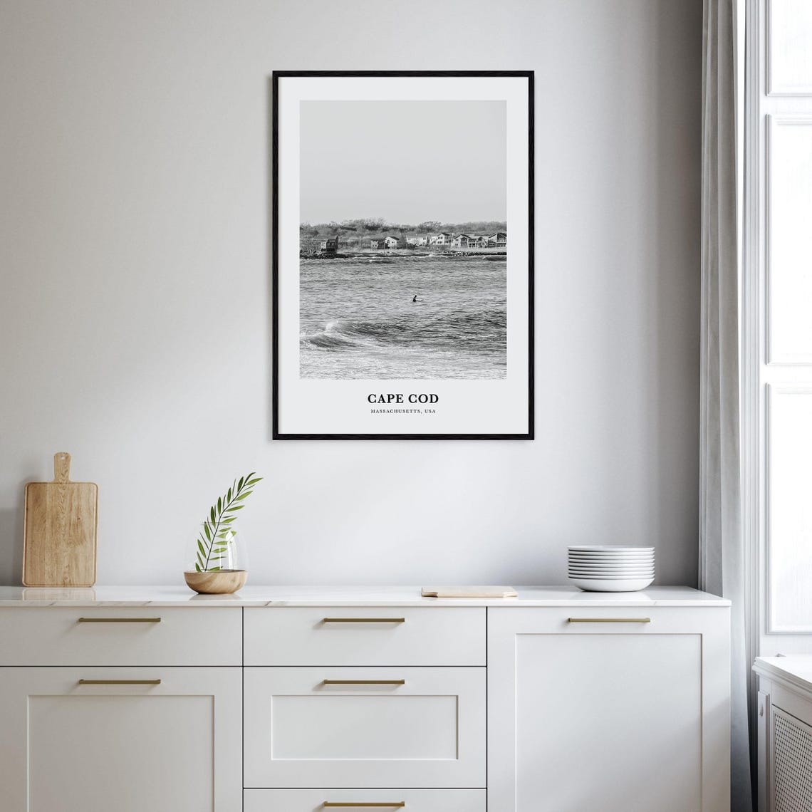 Cape Cod Massachusetts Ocean Beach Surfer Black and White Poster - Image 2