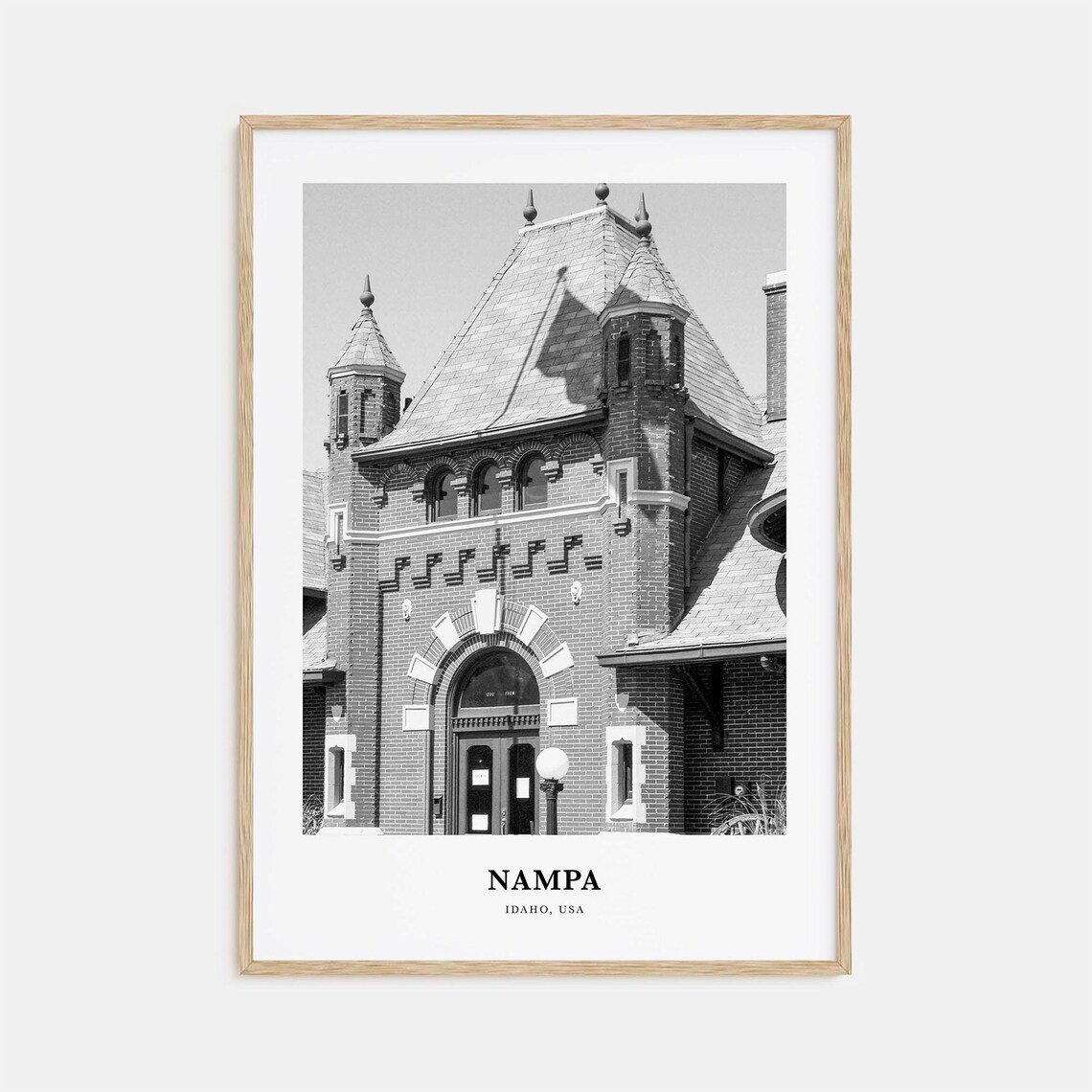 Nampa Idaho Historic Brick Building Black And White Travel Poster