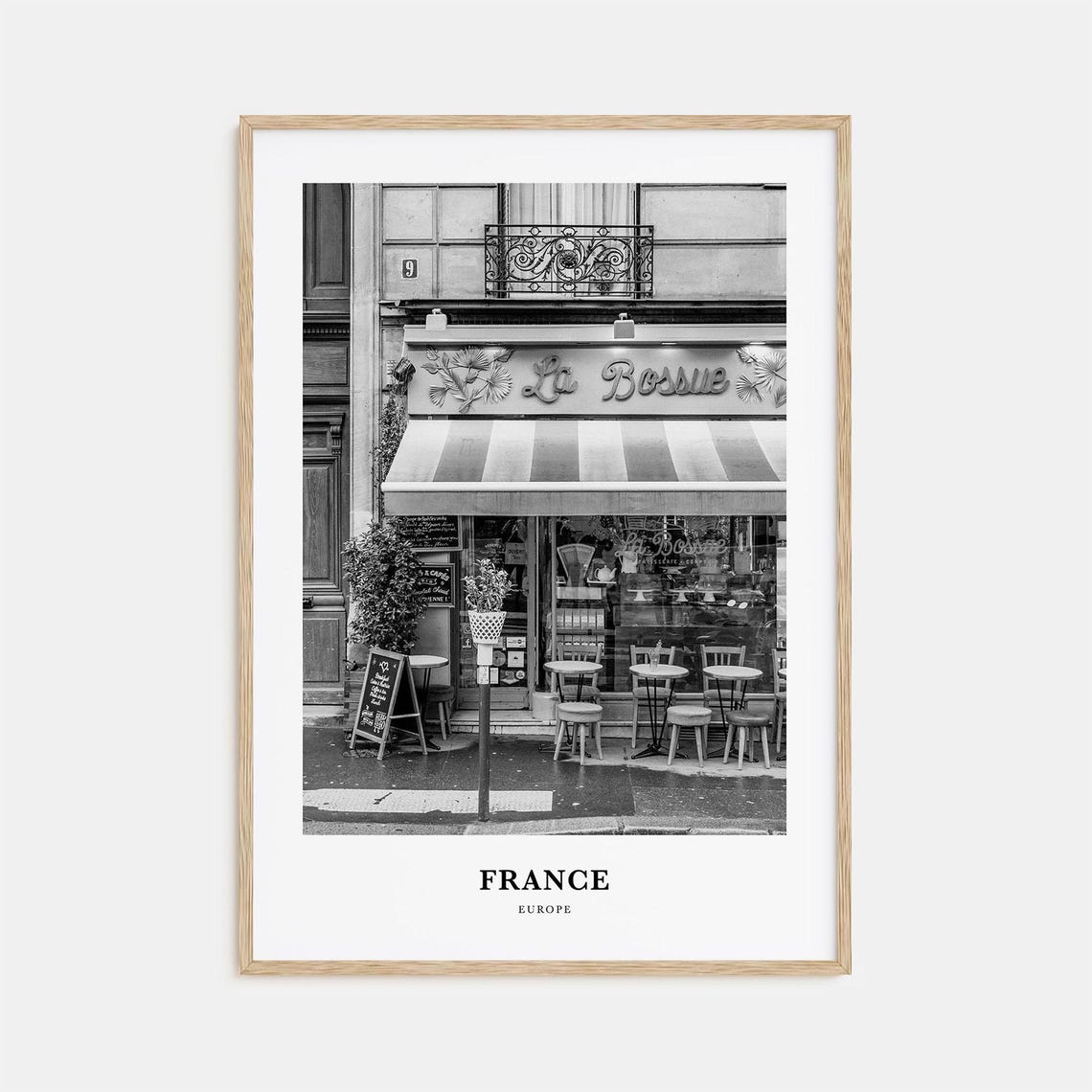 Paris France La Bossue Cafe Charming Storefront Black White Poster