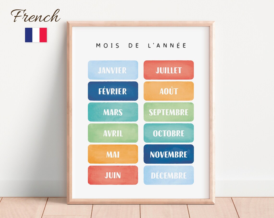 French Educational Months of the Year Poster Print