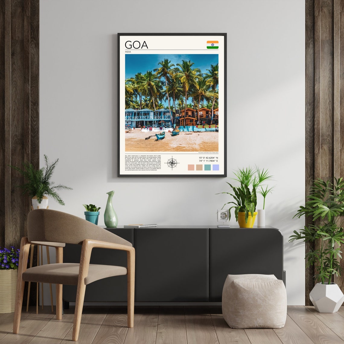 Goa India Beach Palms Colorful Beach Huts Tropical Paradise Poster - Image 2