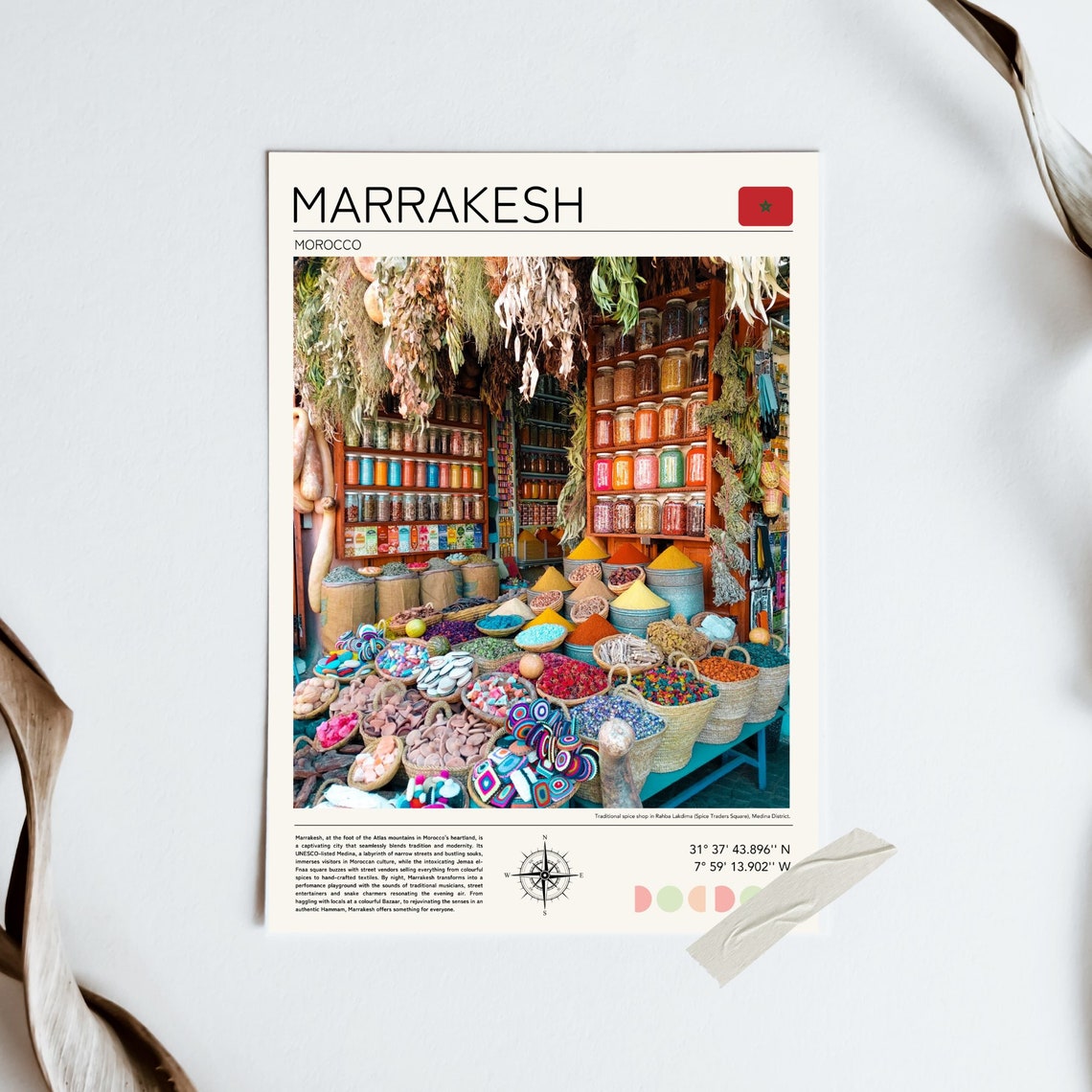Marrakesh Morocco Colorful Souk Spice Market Bustling Travel Poster - Image 3