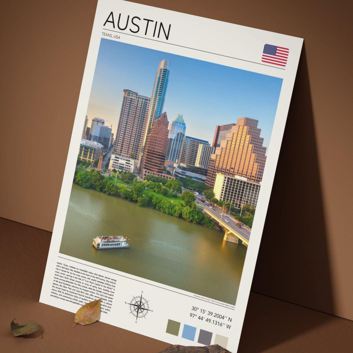Austin Texas Skyline River Boat Downtown Cityscape Travel Poster - Image 3