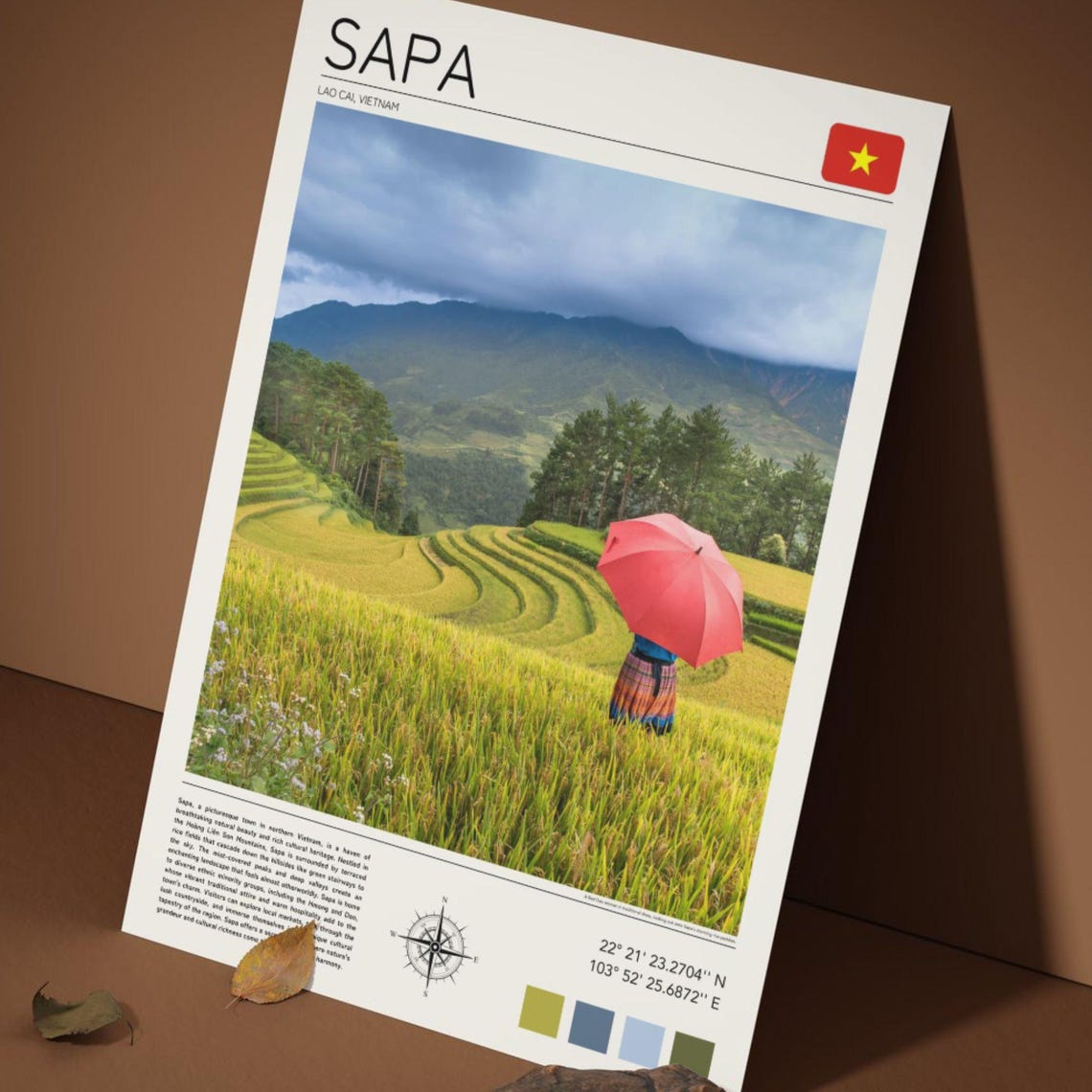 Sapa Vietnam Rice Terrace Fields Red Umbrella Harvest Scenic Poster - Image 5