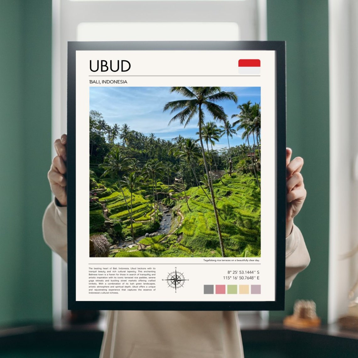 Ubud Bali Tegalalang Rice Terraces Lush Palm Trees Travel Poster - Image 4
