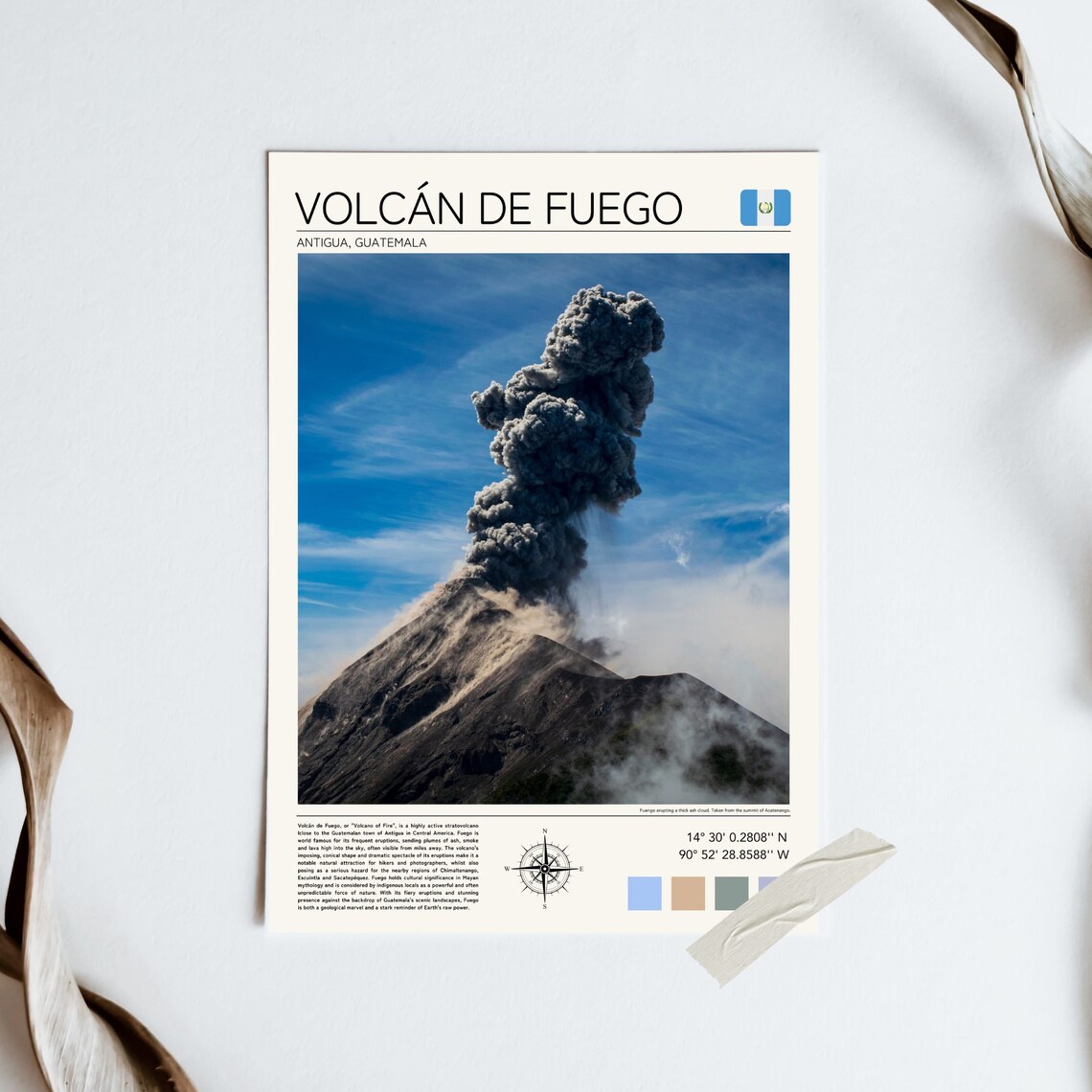 Volcan De Fuego Erupting Ash Cloud Antigua Guatemala Travel Poster - Image 2