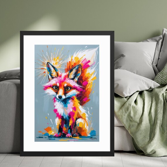 Vibrant Abstract Fox Art Print Colourful Modern Animal Wall Decor