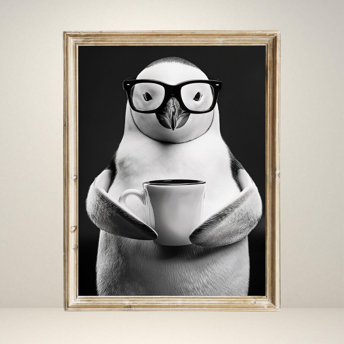 Penguin Cute Animal Drinking Coffee, Vintage Poster - Image 2