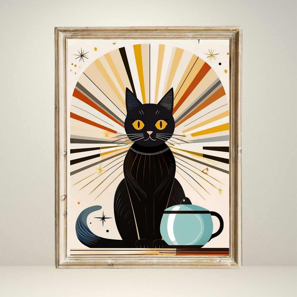 Mid Century Modern Cat and Coffee Kitchen Art Print