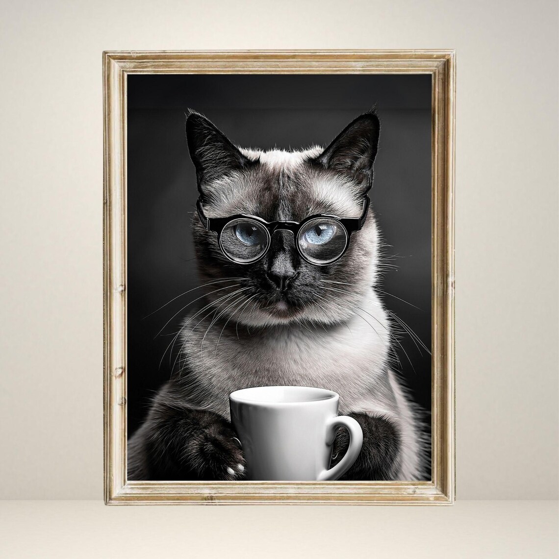 Siamese Drinking Coffee, Funny Cat Kitchen Art Print - Image 3