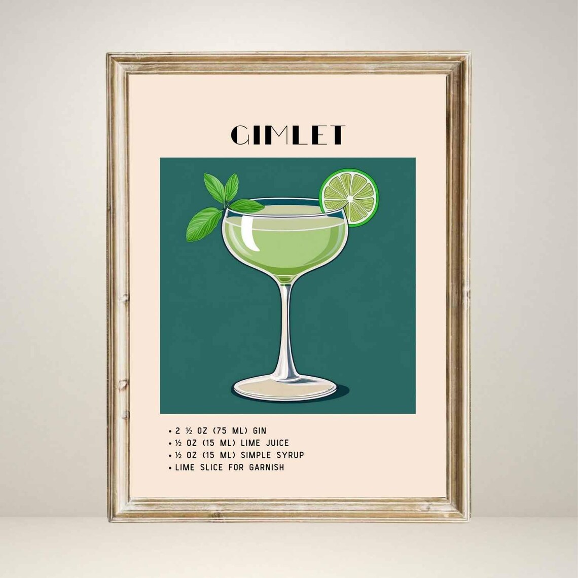 Gimlet Print, Minimalist Retro Bar Cart Decor - Image 3