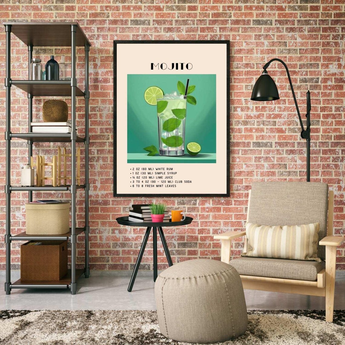 Mojito Cocktail Print, Green Minimalist Retro Vintage - Image 5