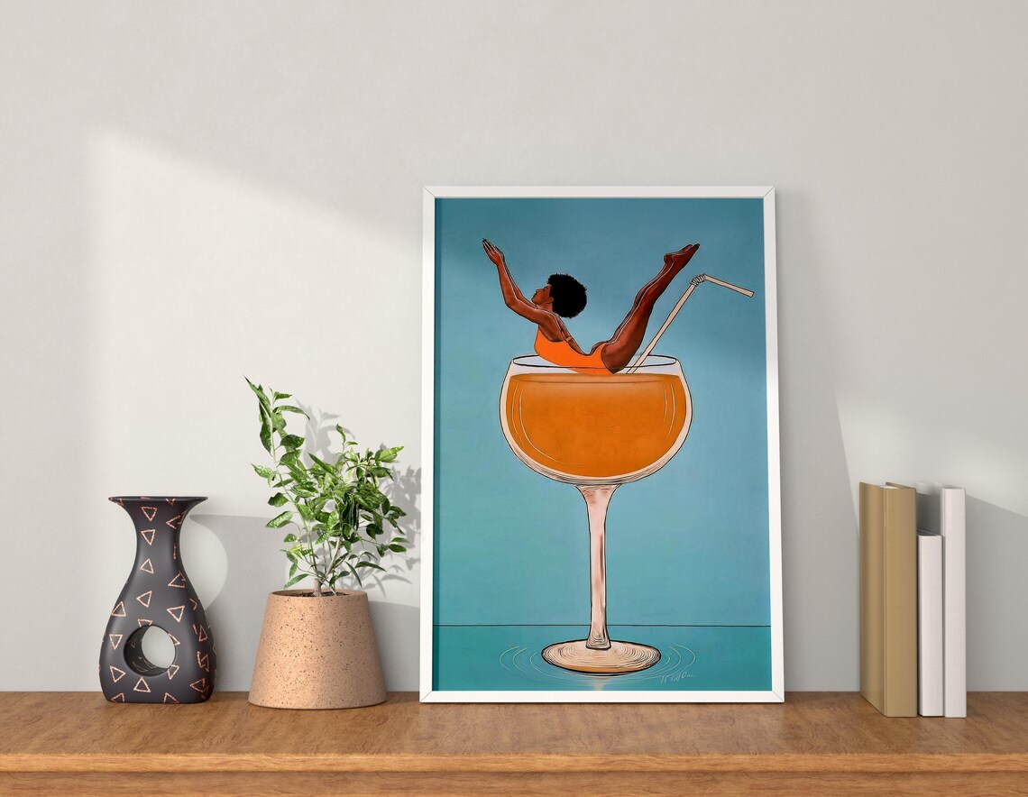 Cocktail Diving Woman, Retro Aperol Spritz Poster - Image 5