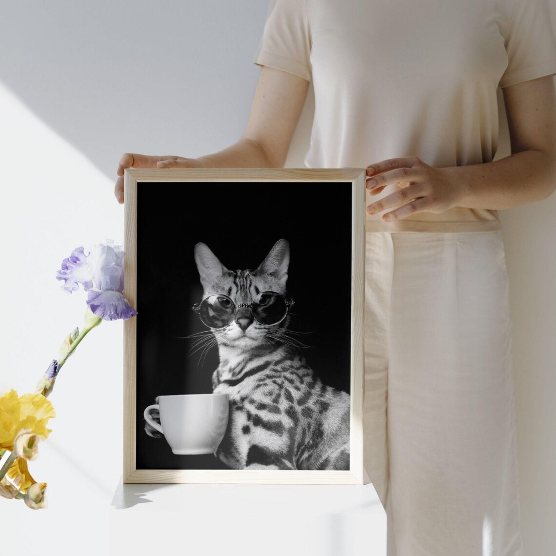 Bengal Drinking Coffee, Vintage Cat Kitchen Decor - Image 5