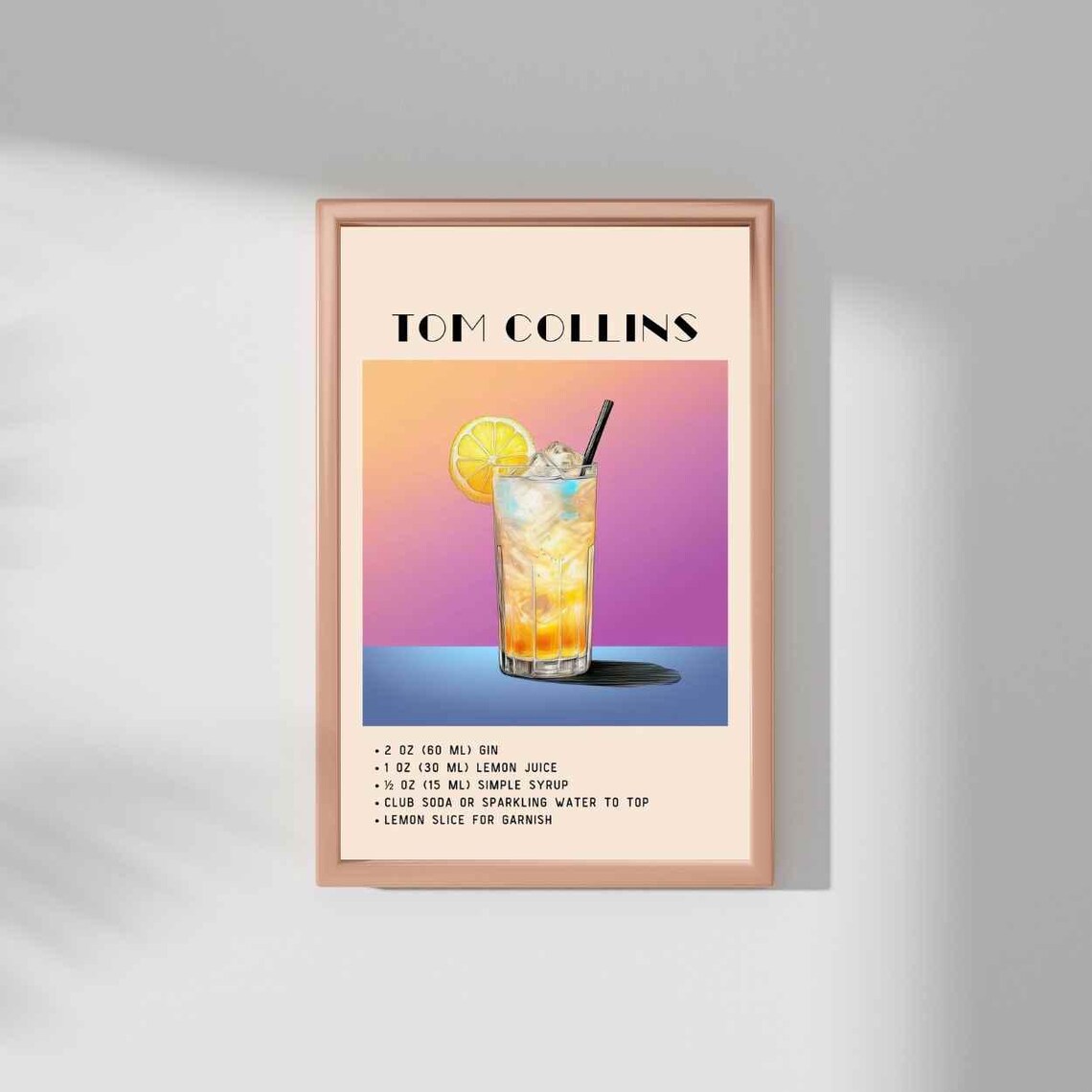 Tom Collins Cocktail, Yellow Minimalist Retro Art - Image 2