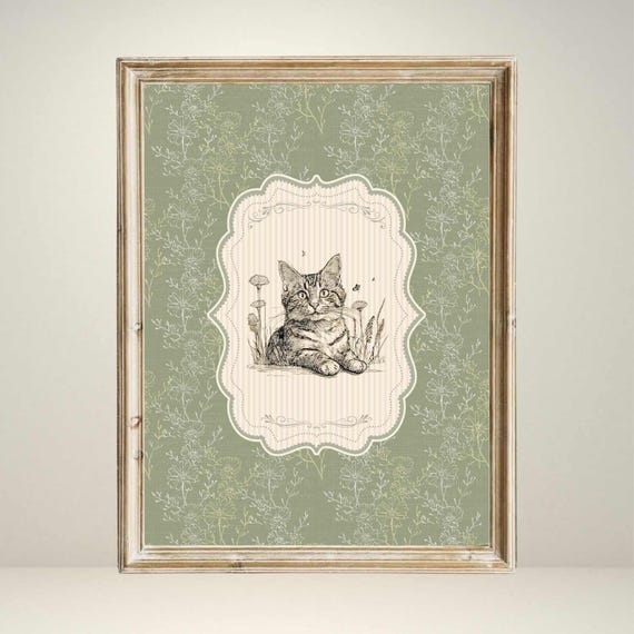 Vintage Kitten Print, Nursery Decor Floral