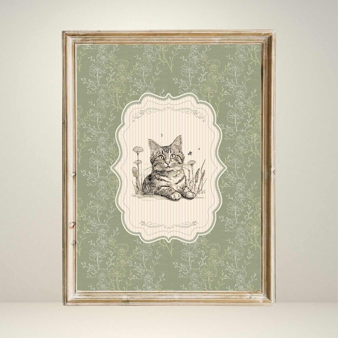 Vintage Kitten Print, Nursery Decor Floral
