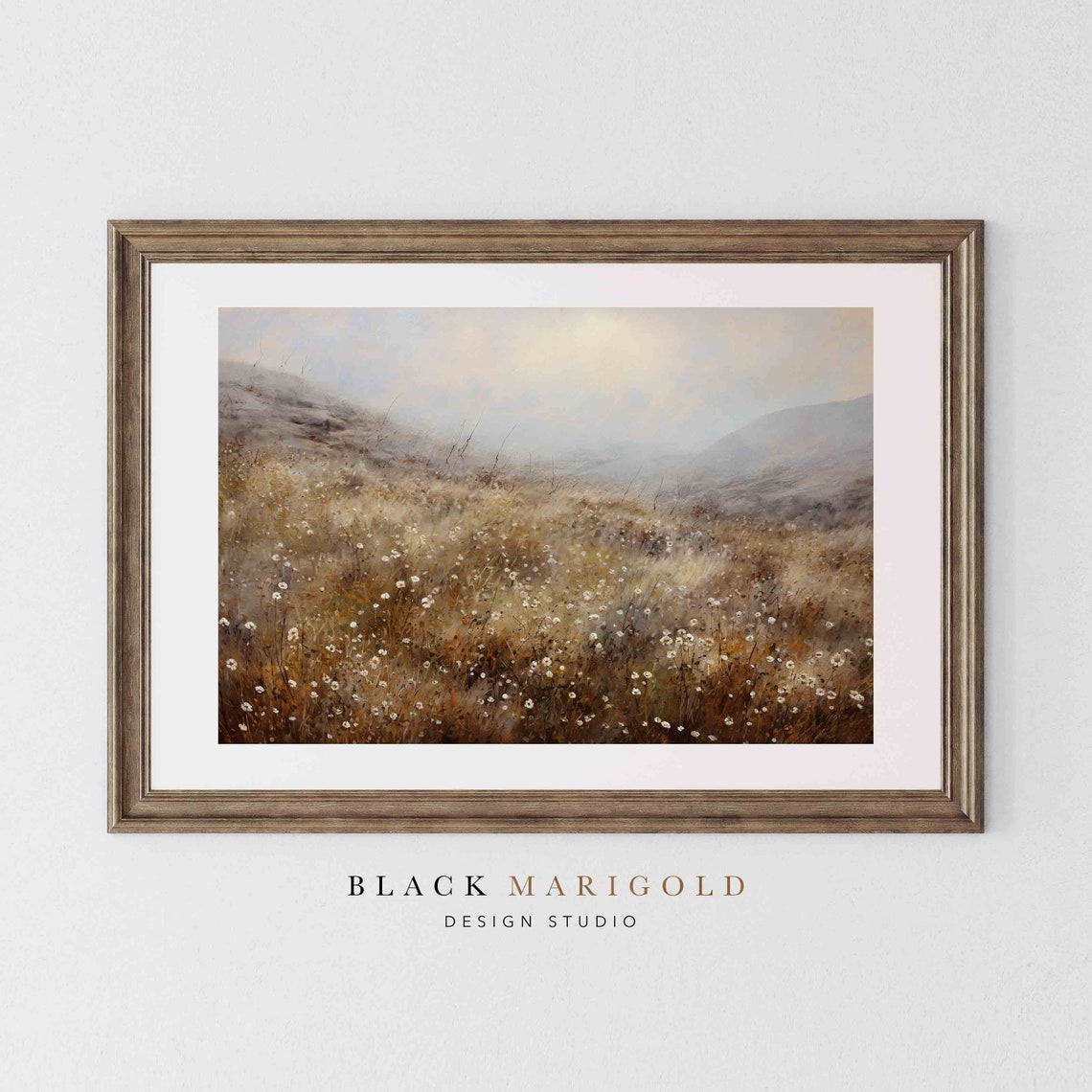 Serene Misty Wildflower Meadow in Copper and Gold Tones Wall Art - Image 2