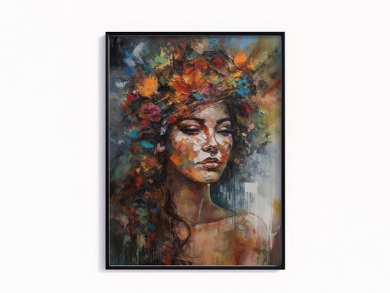 Bohemian Girl Woman Portrait Abstract Art Painting Wall Oil