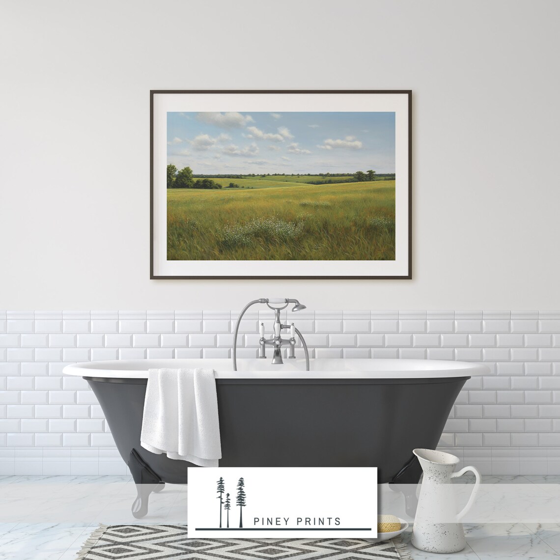 Rolling Green Meadow Wildflower Field Oil Painting Landscape Poster - Image 2