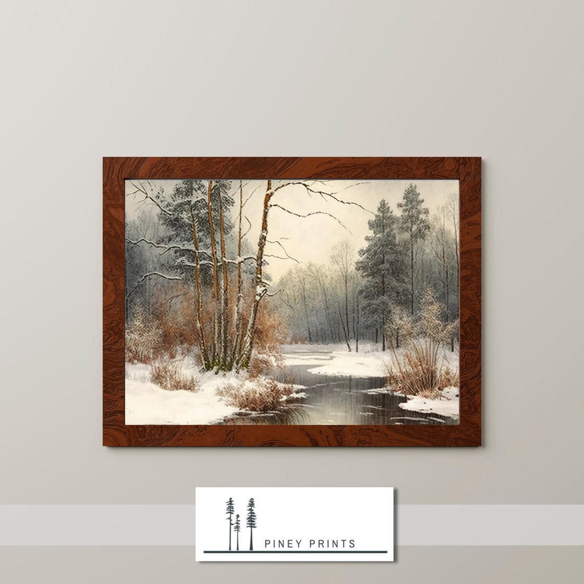 Snowy Winter Forest River Impressionist Cold Landscape Wall Poster - Image 2