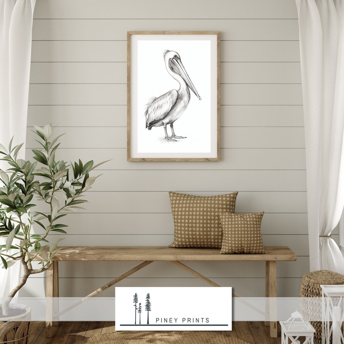 Pelican Pencil Sketch Black And White Minimalist Bird Drawing Poster - Image 3