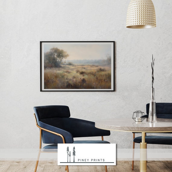 Grassy Meadow Impressionist Landscape Art Western Decor Vintage Landscape Gallery Wall Art Nature Art For Home