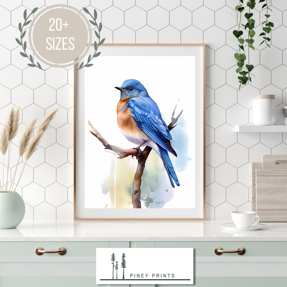 Eastern Bluebird On Branch Spring Watercolor Bird Painting Poster - Image 4