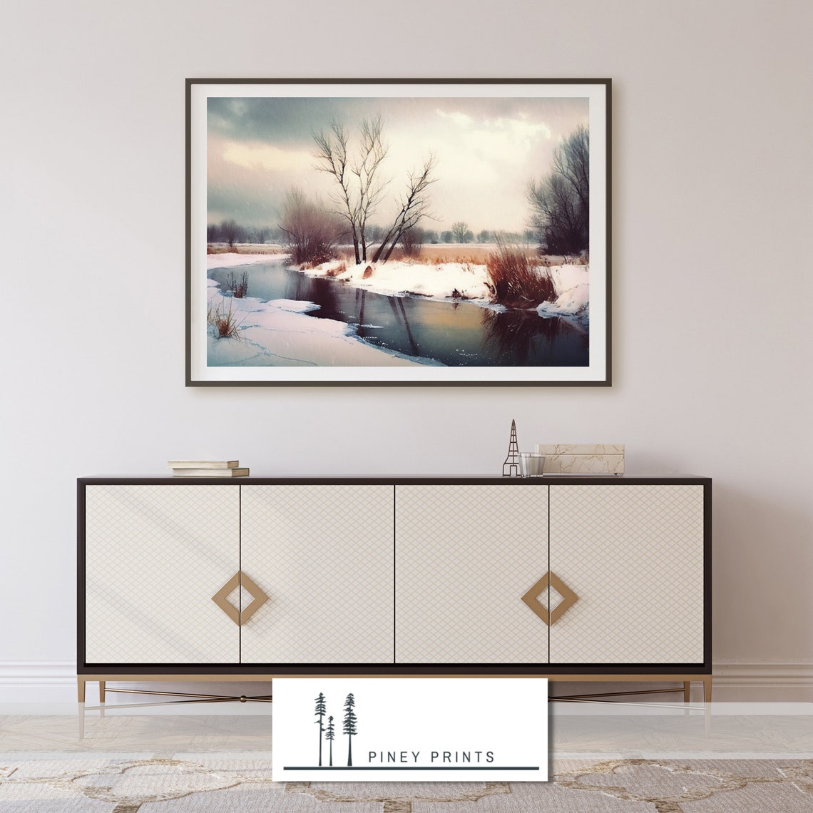 Winter Sunset Prairie Creek Snowy Landscape Golden Light Wall Poster - Image 2