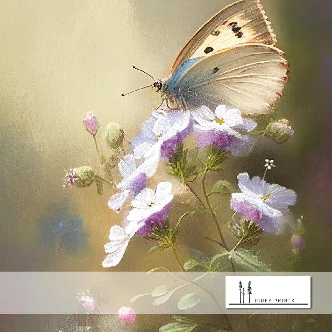 Butterfly On Wildflowers Soft Painted Floral Nature Art Poster - Image 3
