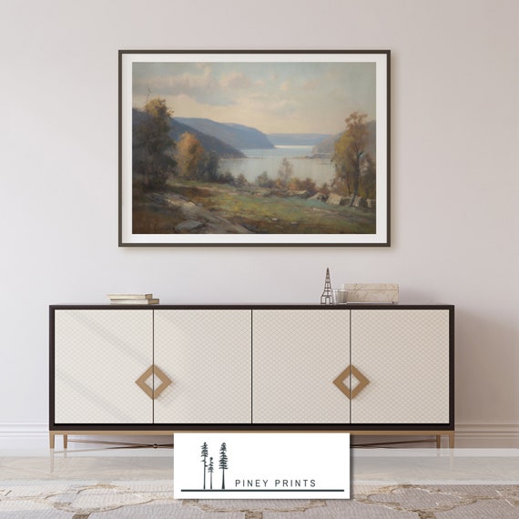 River Landscape Painting Vintage Wall Art Instant Art Gallery Wall Western Decor Wall Art Vintage Landscape