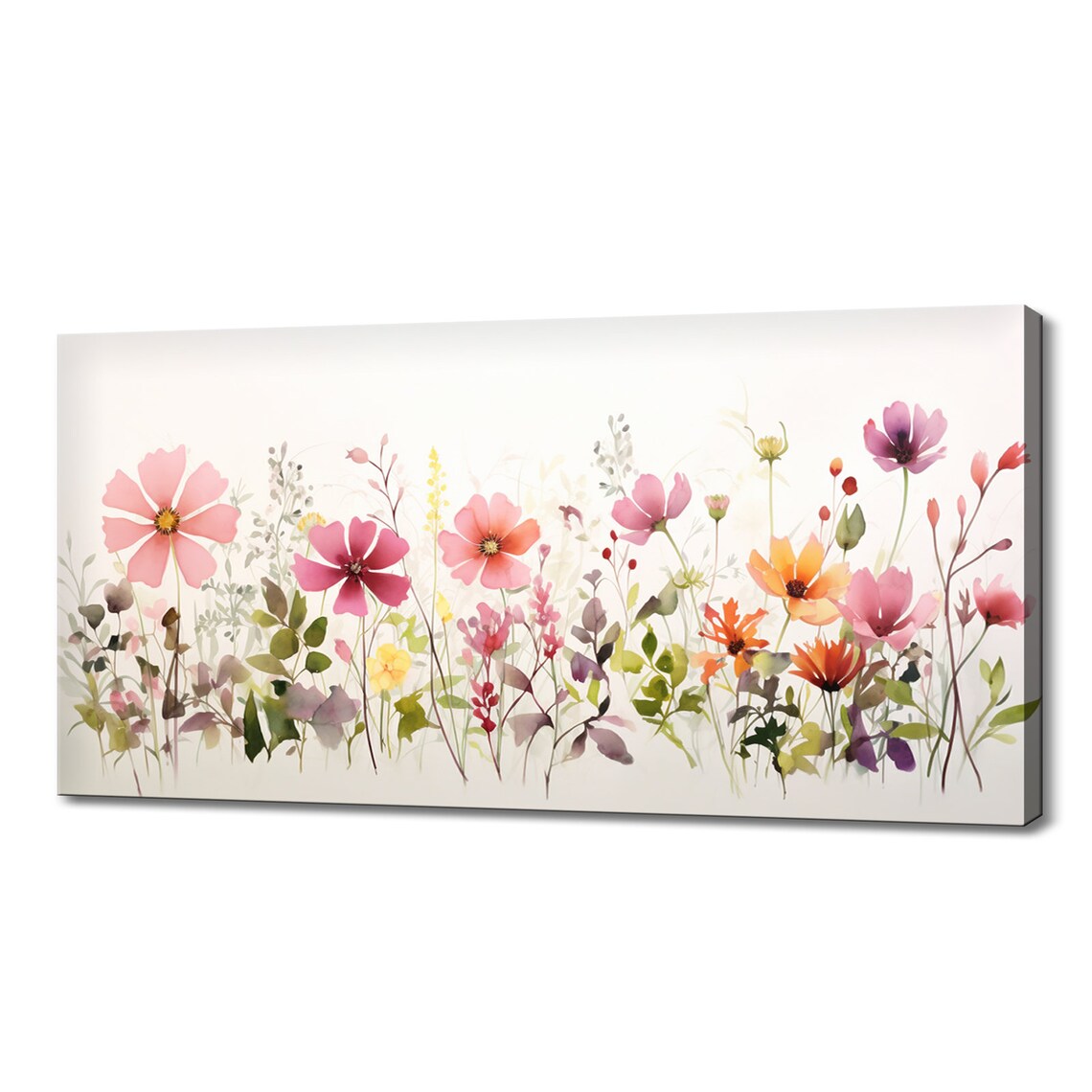 Pink Orange Pastel Wildflowers Field Watercolor Floral Art Poster