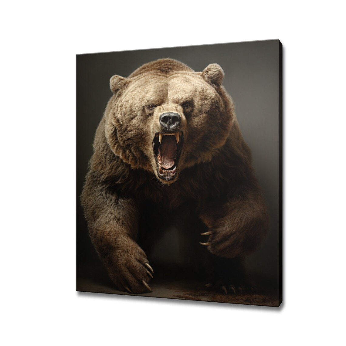 Roaring Grizzly Bear Fierce Dark Wildlife Art Portrait Poster