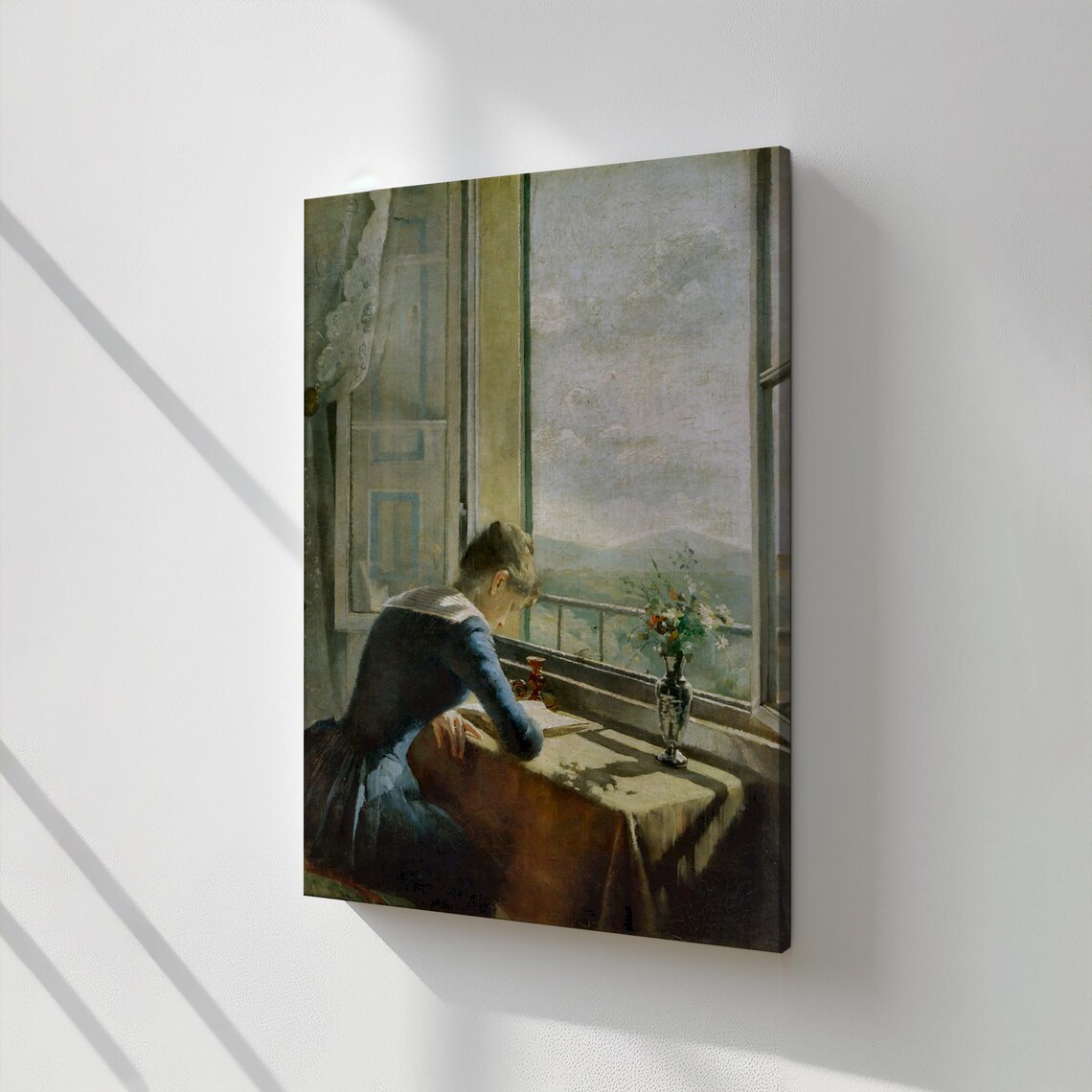 Woman Reading By Sunlit Window Classic Interior Oil Painting Reproduction Poster - Image 2