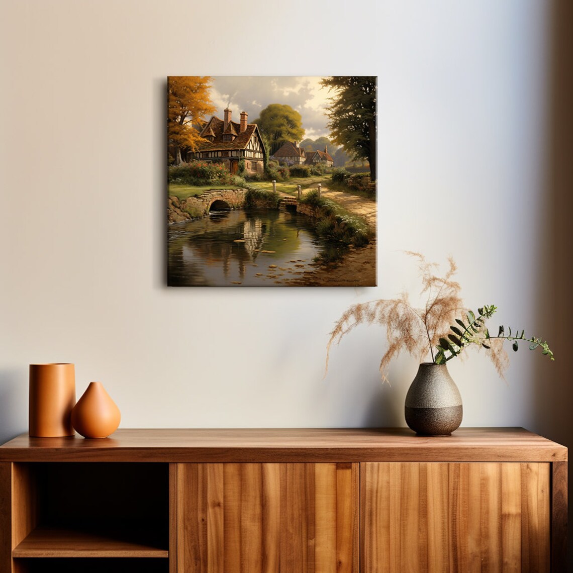 English Country Village Farmhouse Landscape Art Print - Image 2