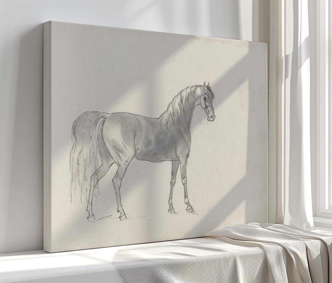 Standing Horse Pencil Sketch Minimalist Equine Line Art Poster