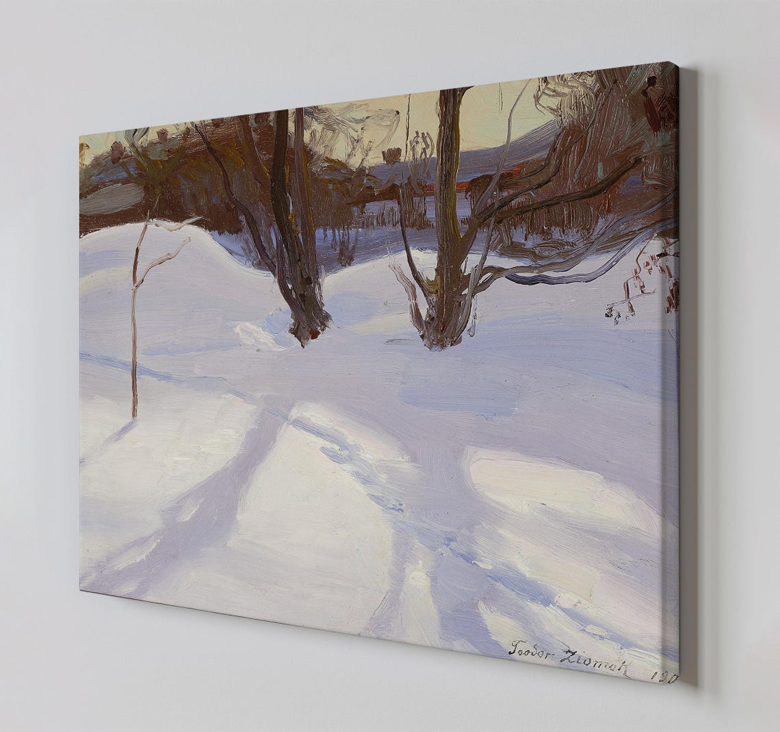Bare Trees Blue Snow Shadows Impressionist Winter Landscape Print
