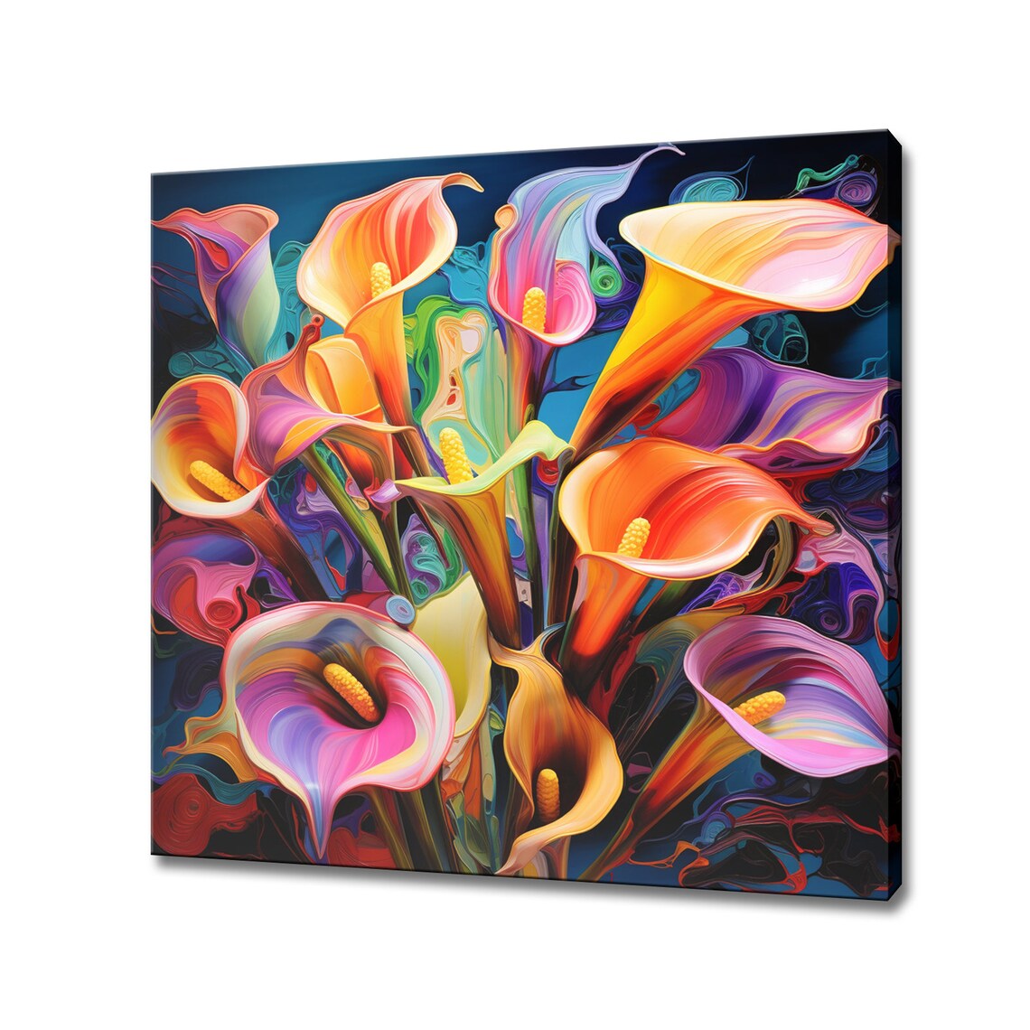 Colorful Calla Lily Bouquet Oil Painting Style Floral Wall Art Poster