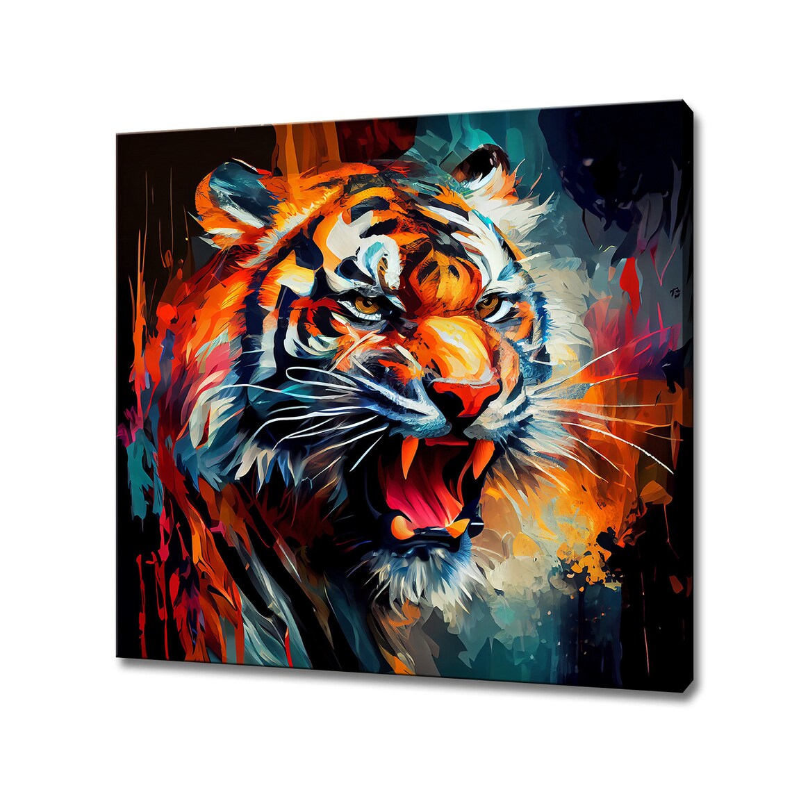 Roaring Tiger Face Colorful Impressionist Fierce Big Cat Oil Painting Poster