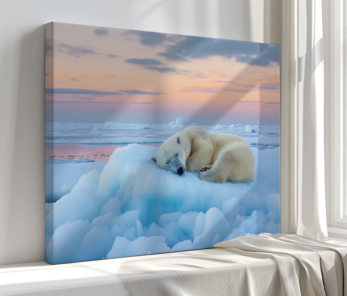 Sleeping Polar Bear Art Print, Wildlife Wall Art