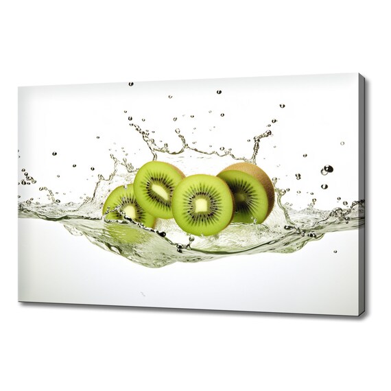 Green Kiwi Fruits Splashing In Water Print Fruits Lover Gift Kitchen Restaurant Wall Art Print Colourful Fruits Wall Decor