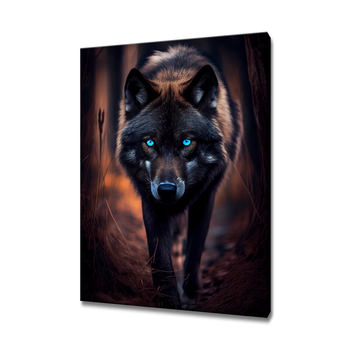 Black Wolf In Forest, Wildlife Wall Art Print