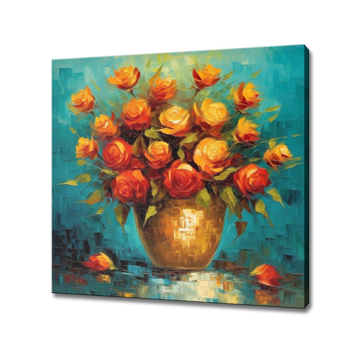 Vase Of Orange Roses Flowers Oil Painting Style Print Art Wall Hanging Living Room Decor Modern Design Floral Art Print