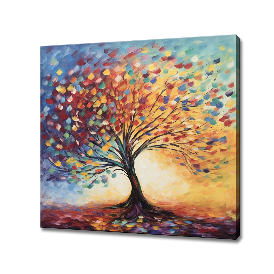 Rainbow Leaf Tree of Life Bright Impasto Oil Painting Colourful Print