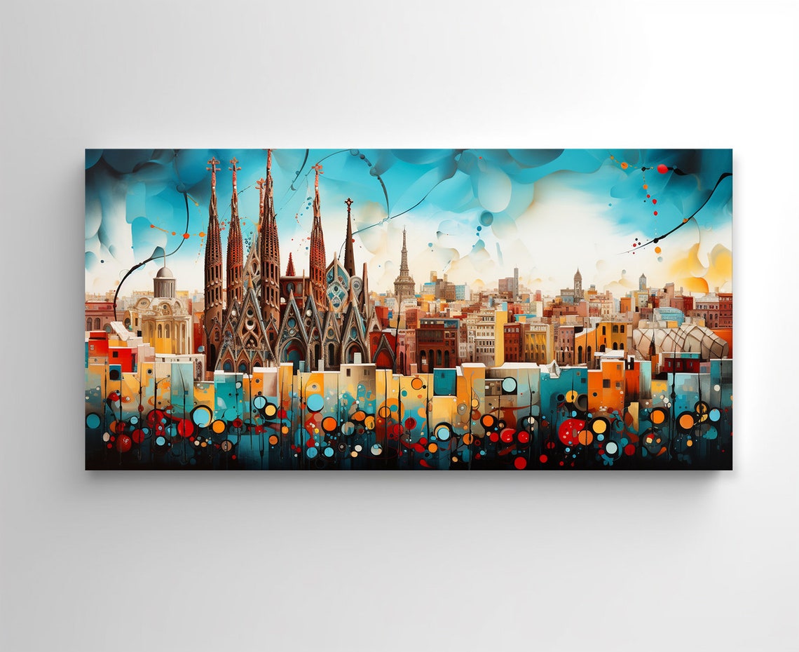 Barcelona Sagrada Familia Abstract Cityscape Colourful Spain Poster - Image 3
