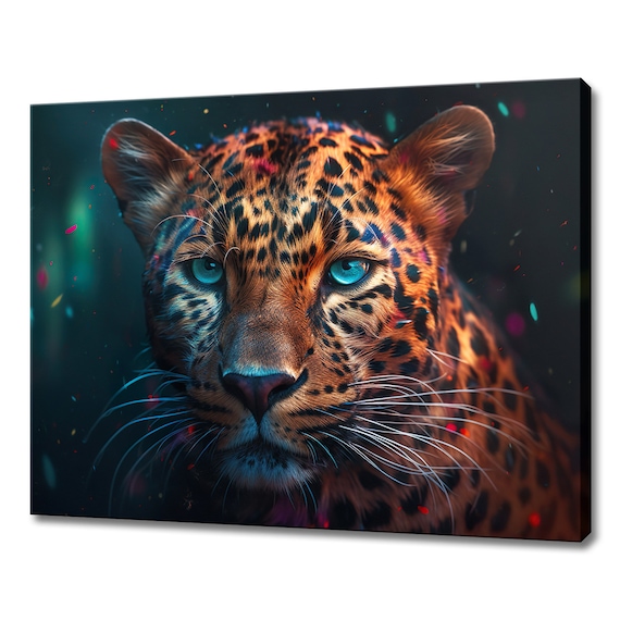 Leopard Portrait Close Up Colorful Wildlife Big Cat Art Poster