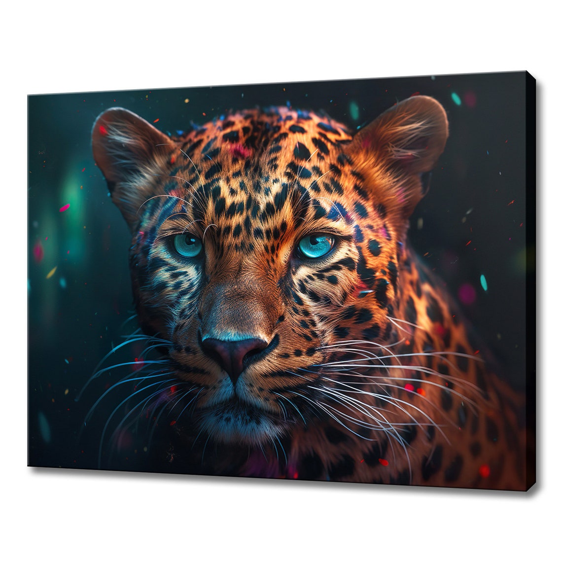 Leopard Portrait Close Up Colorful Wildlife Big Cat Art Poster